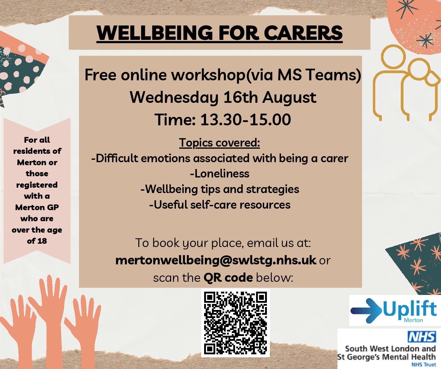 16th August 2023 - Merton Uplift Wellbeing for Carers Workshop