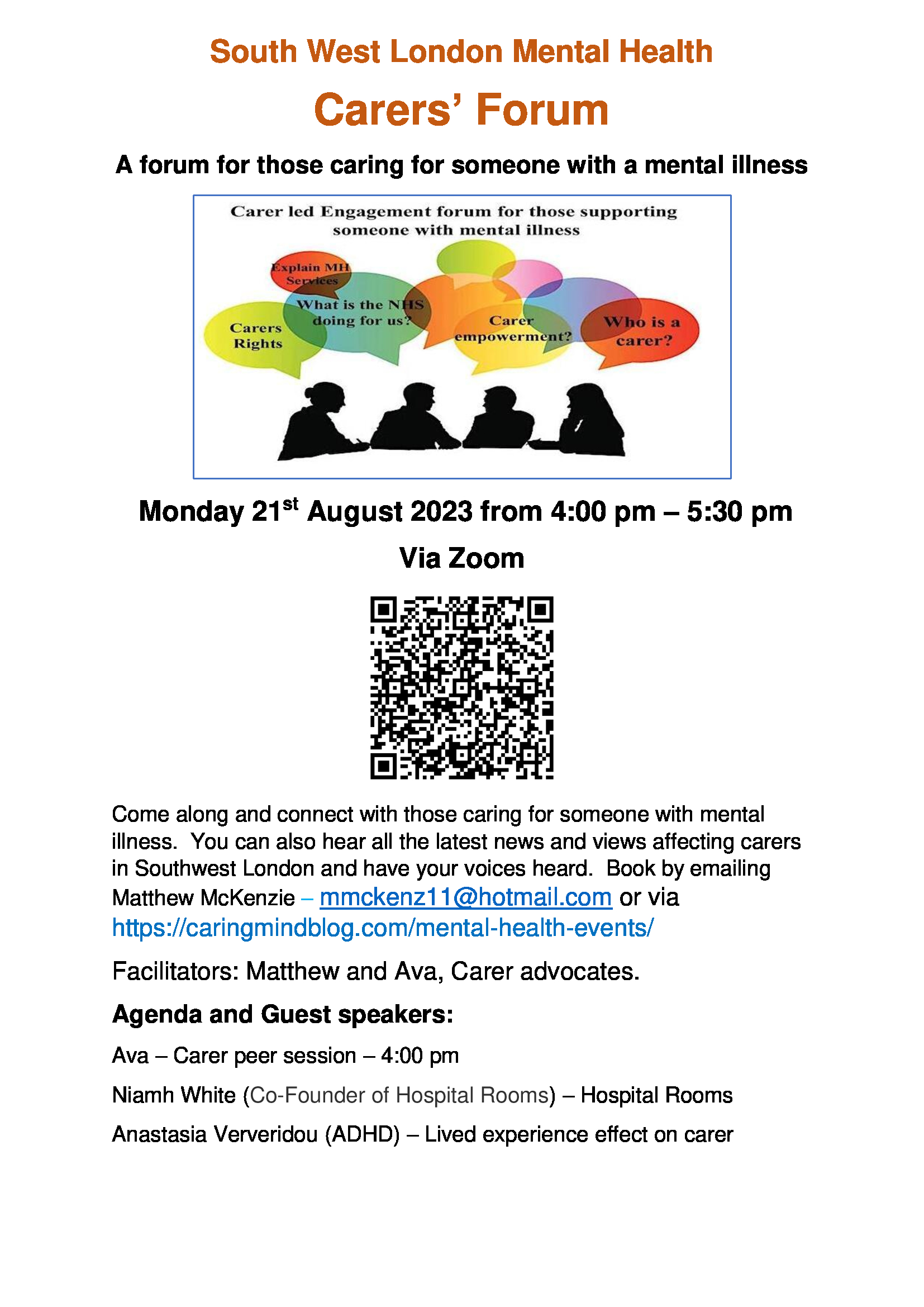 21st August 2023 - South West London Mental Health Carers’ Forum