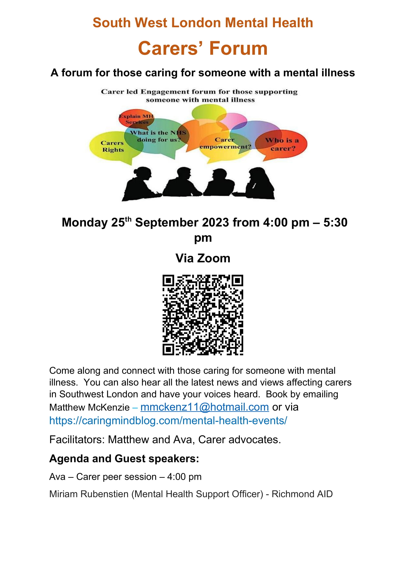 25th September 2023 - South West London Mental Health Carers’ Forum